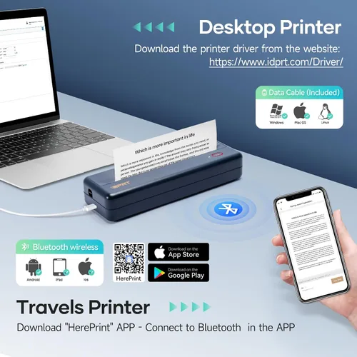 Vista 3 de iDPRT Impresora portátil MT890 + 9 rollos de papel