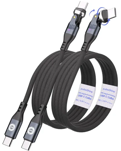 Vista 16 de Cable USB C a C de 3.3 ft, negro, rotación 540, 240 W, PD, carga rápida, transferencia de datos de 480 Mbps, cable de carga tipo C con chip