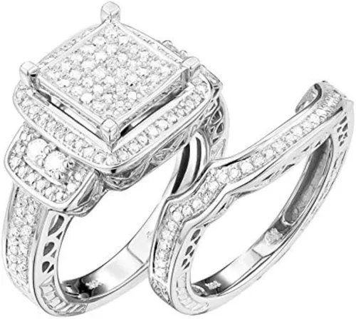 Vista 2 de Anillo de boda de plata de ley 925 de 0,43 quilates de corte redondo de diamante natural, anillo de compromiso de acabado pulido para mujer ajuste