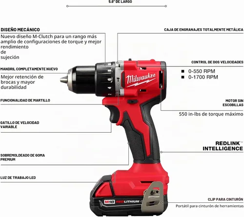 Vista 3 de [Usado] Milwaukee Eléctrico - Taladro martillo M18COMPACT sin escobilla/destornillador de 1/2 pulgada