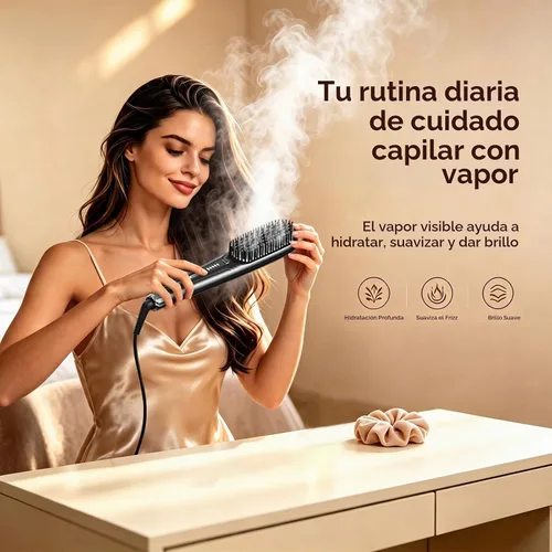 Vista 2 de Cepillo alisador de pelo de vapor iónico para cabello y cabello rizado