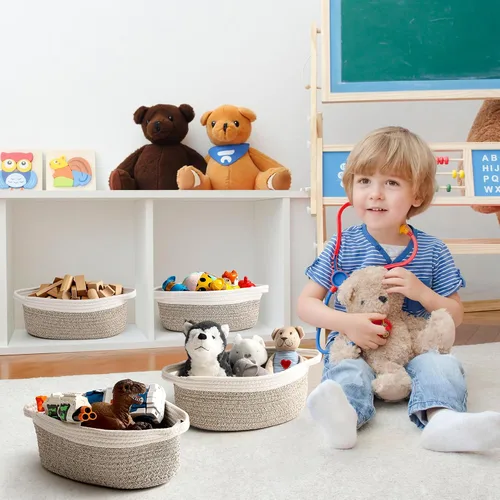 Vista 6 de Paquete de 2 cestas pequeñas tejidas con bolsas de regalo y cintas, caja de cofre de regalo decorativa vacía, linda cesta de regalo para bebé