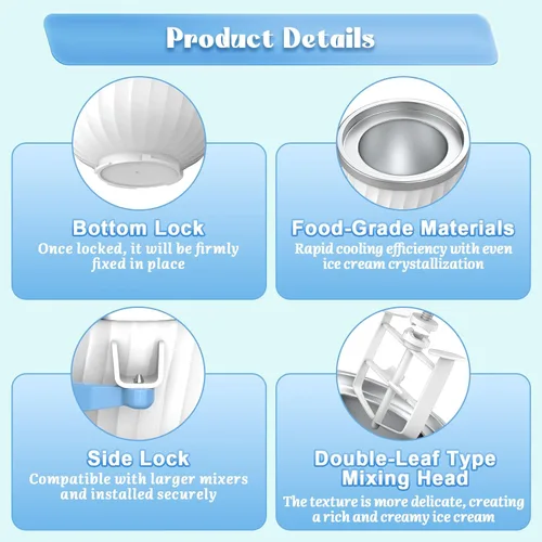 Vista 3 de Accesorio para máquina de helados de 2 cuartos para batidoras KitchenAid, se adapta a 4.5 cuartos de galón, 5 cuartos de galón/6 cuartos de galón