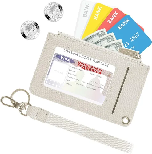 Vista 2 de Carteras pequeñas para mujer, tarjetero de piel delgado, cartera de monedas con llavero