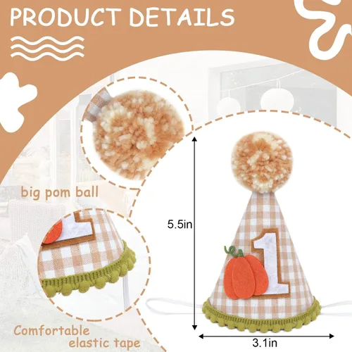 Vista 2 de Sombrero de calabaza para el primer cumpleaños para niños, decoración de primer cumpleaños de otoño, sombrero de primer cumpleaños, decoración