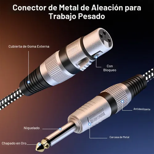 Vista 3 de Cable XLR hembra a 1/4 pulgada TS 3 pies, cable de micrófono de 3 pines XLR hembra de nailon trenzado a 6.35mm TS macho desequilibrado