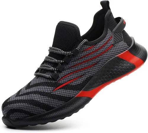 Vista 2 de Zapatos de trabajo de seguridad ligeros con cordones antideslizantes para mujer, con puntera de acero, zapatos de tenis industriales