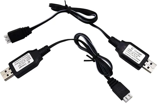 Vista 2 de Paquete de 2 cables de carga USB para baterías LiPo y Li-ion de 7.4V 1A 2S - Conector USB a XH-3P para carga compatible con juguete de gel Splatter