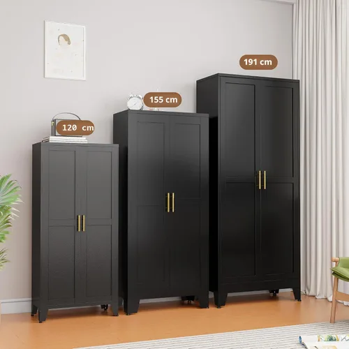 Vista 5 de PAOFIN Armario de almacenamiento de despensa de cocina de metal con 2 puertas y 3 estantes ajustables, armario de despensa con pie de nivelación