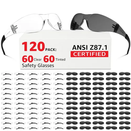Vista 12 de Gafas de seguridad ANSI Z87.1 transparentes, paquete de 120 unidades, gafas de seguridad para hombres y mujeres, gafas de protección transparentes