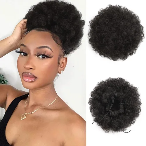 Vista 13 de AISI QUEENS Cola de caballo afro extra grande con cordón para mujeres, gran moño de cabello afro rizado y kinky sintético, postizos de cabello
