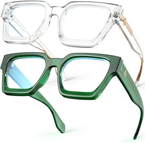Vista 14 de VISOONE Paquete de 2 Gafas de Bloqueo de Luz Azul con Marco Rectangular y Aspecto Elegante Preppy para Mujeres y Hombres RIVER