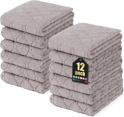Vista 55 de Homaxy - Paquete de 12 trapos de cocina (13 x 19 pulgadas, marrón), de terciopelo coral supersuaves y absorbentes para lavar platos, paño