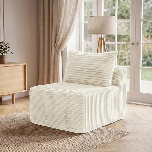 Vista 26 de Sofá otomano modular de pana de 28 pulgadas sin hueso, sofá otomano seccional para sala de estar, color beige