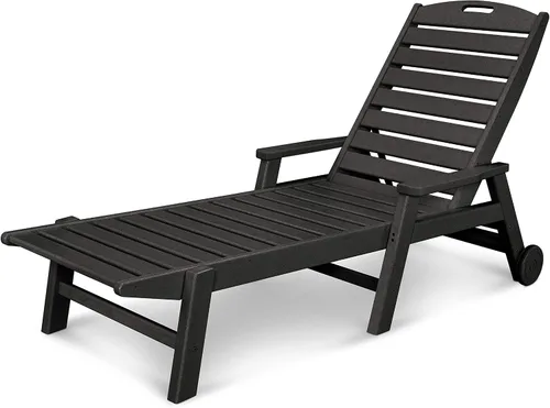 Vista 6 de POLYWOOD Tumbona blanca náutica HDPE con brazos y ruedas, silla de madera apilable para relajación al aire libre Blanco