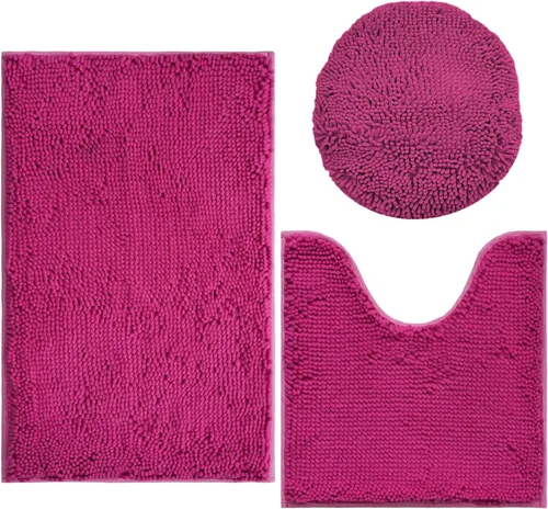 Vista 21 de Juego de 3 alfombras de baño de felpilla ultrasuave, antideslizante y súper absorbente, parte inferior de PVC fuerte, lavable a máquina, para Negro