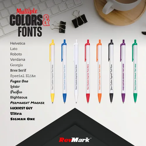 Vista 3 de RevMark Bolígrafo personalizado, nombre impreso, información de negocios o eventos, publicidad atemporal, bolígrafos hechos en EE. UU., marketing