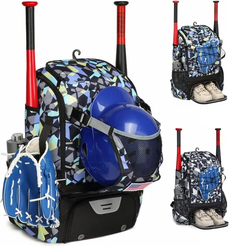 Vista 8 de Bolsa de Sóftbol, Bolsa de Bate de Sóftbol para Jóvenes y Adultos, Bolsa de Béisbol con Gancho de Cerca para Bate de TBall y Equipo, Mochila Ligera