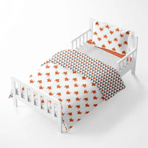 Vista 4 de Bacati Playful Foxs - Juego de ropa de cama neutra de 4 piezas, naranja/gris, 100% algodón, incluye edredón reversible, sábana bajera, sábana