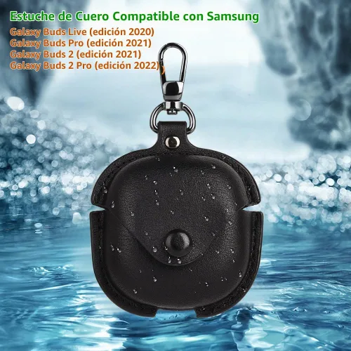 Vista 3 de Funda de cuero compatible con Samsung Galaxy Buds 2 Pro/Galaxy Buds 2/Galaxy Buds Pro/Galaxy Buds Live Funda protectora con llavero, bonita funda