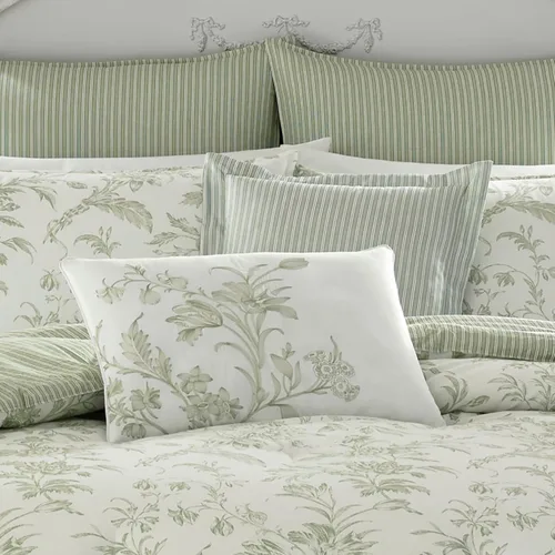 Vista 3 de Laura Ashley - Juego de edredón Queen, ropa de cama de algodón reversible, incluye fundas a juego con fundas europeas y almohadas adicionales