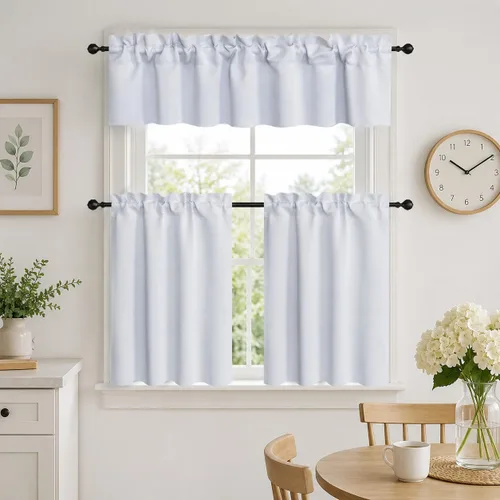 Vista 22 de Aquazolax Half Window Curtains 24 Inch Length, 28" Wide Rod Pocket Small Window Treatment for Kitchen, Bathroom, Camper, Beige, 2 Panels Set