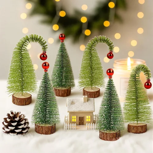 Vista 6 de Paquete de 6 mini árboles de Navidad de 7 pulgadas con cepillo