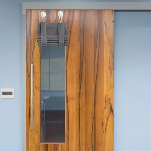Vista 27 de NICETOWN Cortinas pequeñas para puerta francesa con ganchos autoadhesivos, cortinas opacas de lino sintético con aislamiento térmico para puertas