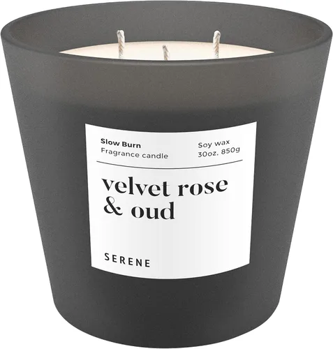 Vista 14 de Hidden Label Serene Collection - Vela perfumada grande, madera ámbar y jazmín, vela enorme de 30 onzas con 3 mechas, velas de soja natural