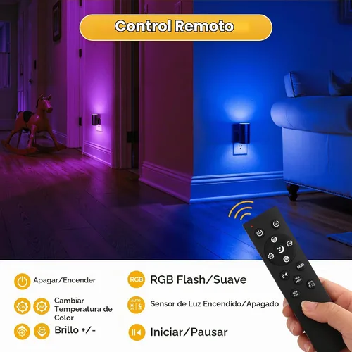 Vista 3 de L LOHAS LED Luz nocturna, [2 luces nocturnas + 1 control remoto], cambio de Multicolor+control remoto* 1