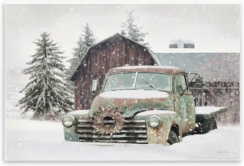 Vista 14 de Stupell Industries Camión vintage rural y granero paisaje nevado de invierno, diseño de Lori Deiter