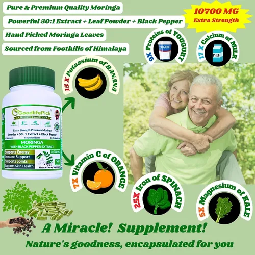 Vista 7 de Cápsulas de moringa prémium con pimienta negra. Polvo de oleifera de moringa y extracto de moringa 50:1 para obtener los máximos beneficios, 90