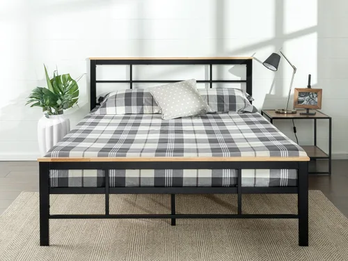 Vista 9 de ZINUS Olivia - Marco de cama de plataforma de metal y bambú, no necesita somier, soporte de listones de madera, fácil de montar, tamaño individual