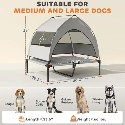Vista 7 de PawHut Cama elevada para perros con almohadilla de enfriamiento, cama elevada para mascotas al aire libre con toldo extraíble, malla transpirable