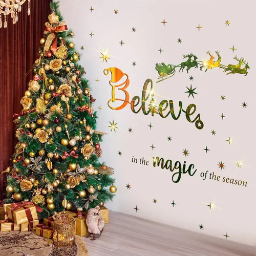 Vista 2 de Calcomanías Acrílicas de Pared de Navidad Pegatinas de Cita Believe Pegatinas de Espejo 3D DIY Pegatinas de Navidad Cristo Decoración de Pared