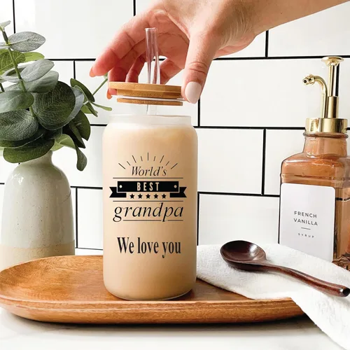 Vista 3 de Regalos personalizados para mejores amigas para mujeres, tazas de vidrio de 16 onzas con tapas y pajitas, taza de café helado, vaso