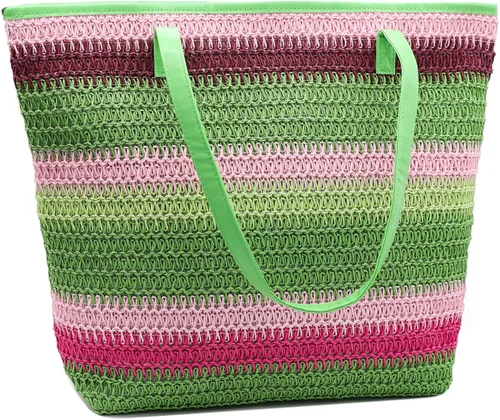 Vista 59 de Bolso grande de paja para mujer, tejido de ratán, bolso de playa de verano, a rayas