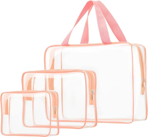 Vista 13 de 3 bolsas de cosméticos transparentes, aprobadas por la TSA, juego de bolsas de aseo transparentes para viajes, playa, bolsa de organización
