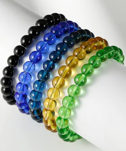 Vista 7 de BOMAIL 5 pulseras elásticas de cuentas de 0.315in, hechas a mano, redondas, de cristal, para mujeres, multicolor, mate, pulsera elástica, regalos