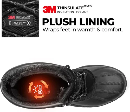 Vista 4 de NORTIV 8 Botas de nieve impermeables y aisladas para hombre para trabajo en invierno Negro