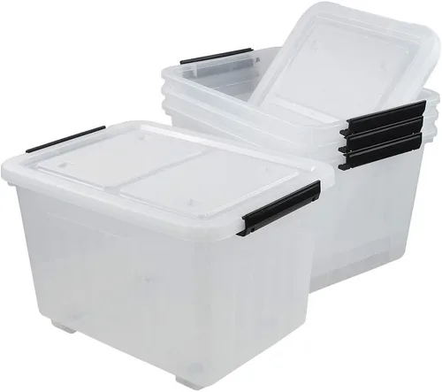 Vista 11 de Caja de almacenamiento de plástico de 12 cuartos de galón con asa, paquete de 6 contenedores transparentes con pestillo Clear, Stackable, Plastic