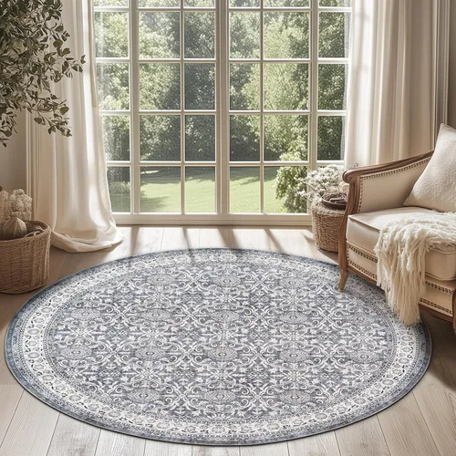 Vista 24 de jinchan Fiora - Alfombra lavable de área pequeña, alfombra de entrada floral de medio círculo de 2 x 3, tapete de media luna de pelo bajo, suave