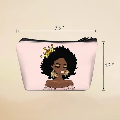 Vista 5 de Bolsa de maquillaje Melanin para mujer, bolsa de cosméticos impresa portátil, bolsa de aseo de viaje, bolsa organizadora de maquillaje para mujeres