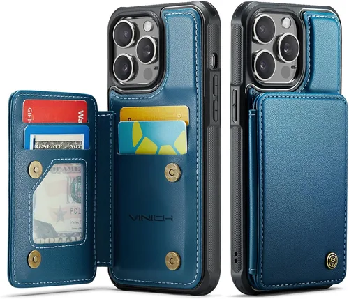 Vista 44 de Vinich for iPhone XR Wallet Case with Card Holder, Black RFID Blocking Credit Slots, Kickstand, Shockproof Flip Phone Cover, PU Leather, Double