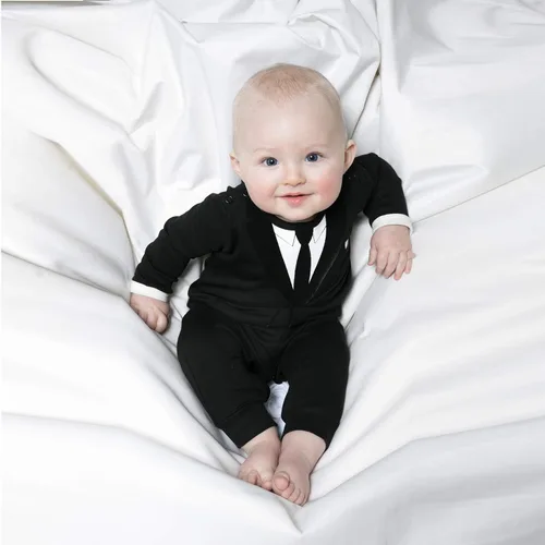 Vista 5 de The Tiny Universe Traje de vestir y corbata para bebé niño, mameluco formal, traje de caballero