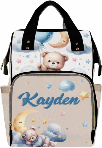 Vista 22 de Mochilas personalizadas con nombre personalizado para bebé, bolsa de pañales con monograma con bolsillos térmicos para adultos y niños, impermeable