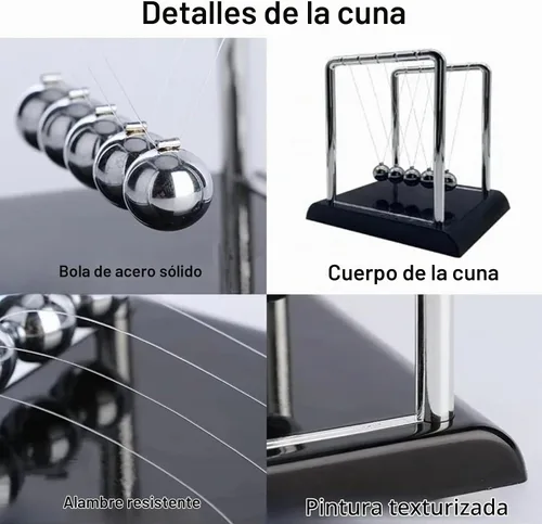 Vista 3 de Cuna de Newton Bolas de Equilibrio, Bolas de Péndulo con Base Negra, Péndulo Cuna de Newton, Decoración de Escritorio para Hombres, Juguetes