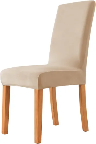 Vista 2 de Velvet Chair Covers Beige Gray, Stretch Dining Room Chair Covers 2 Pack, Super Fit Dining Chairs Slipcovers Spandex Washable Kitchen Parson Chair