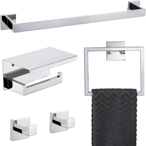 Vista 17 de Juego de Barras Portotoallas Negro Mate de 5 Piezas, Juego de Accesorios de Ferretería para Baño, Juego de Portotoallas Moderno de 23.6 Pulgadas