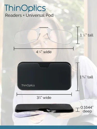 Vista 5 de ThinOptics Universal Pod - Lentes de lectura rectangulares con funda para teléfono